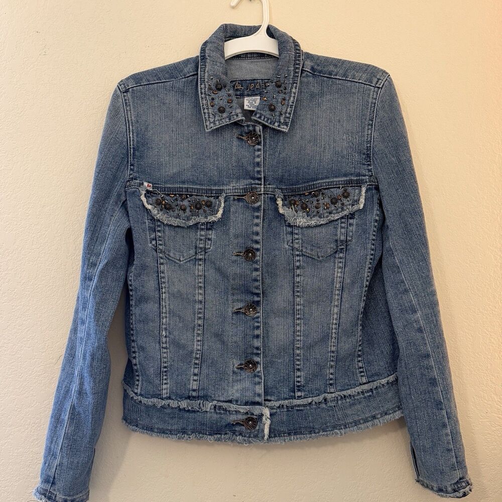 AB JEANS Denim Jacket Vintage Rhinestones Studs Pockets Coastal Cowgirl  Sz M